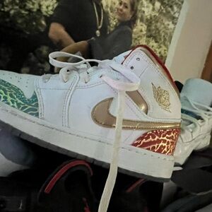 Nike Air Jordan White with Gold and Red Accents
